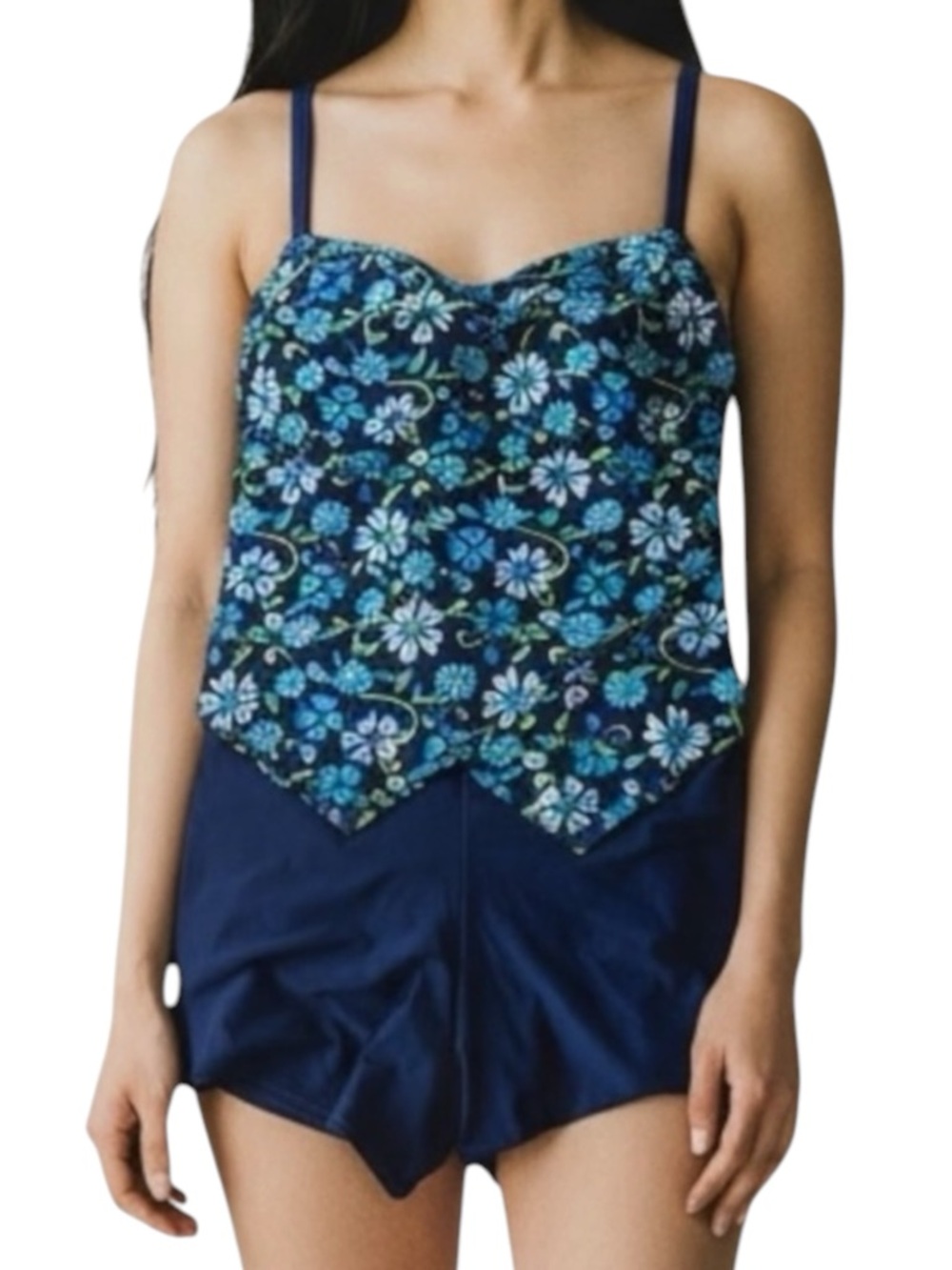 BLAIR One-Piece Shorts Swimwear in Blue/Beige/Green Size 14 — SUMMERTIME!!!